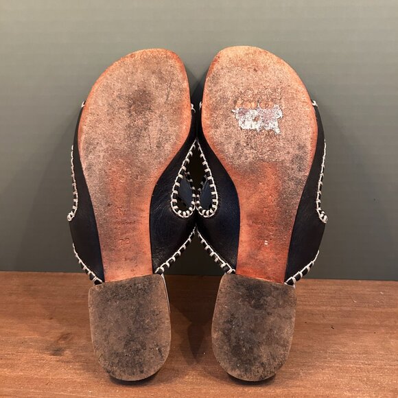 Frances Valentine Womens Meredith Blanket Stitch Slide Sandals Blue Leather 7B - Picture 7 of 8